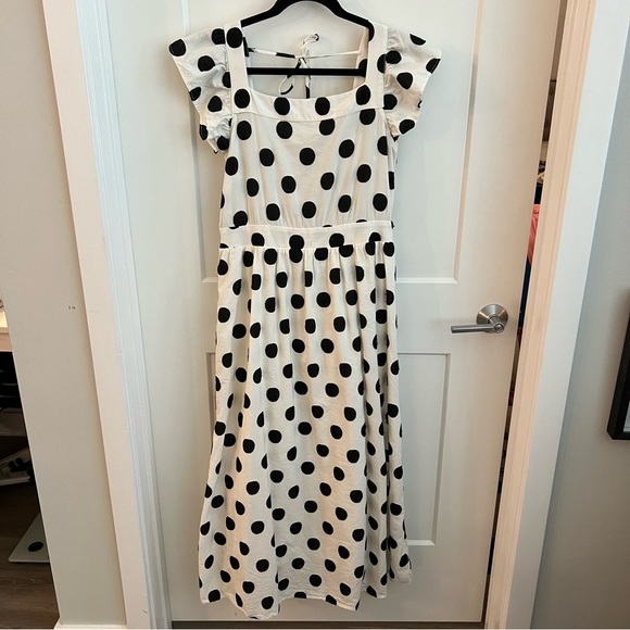 Anthropologie Amadi black &white open back polka dot dress large maxi GUC - Picture 6 of 9